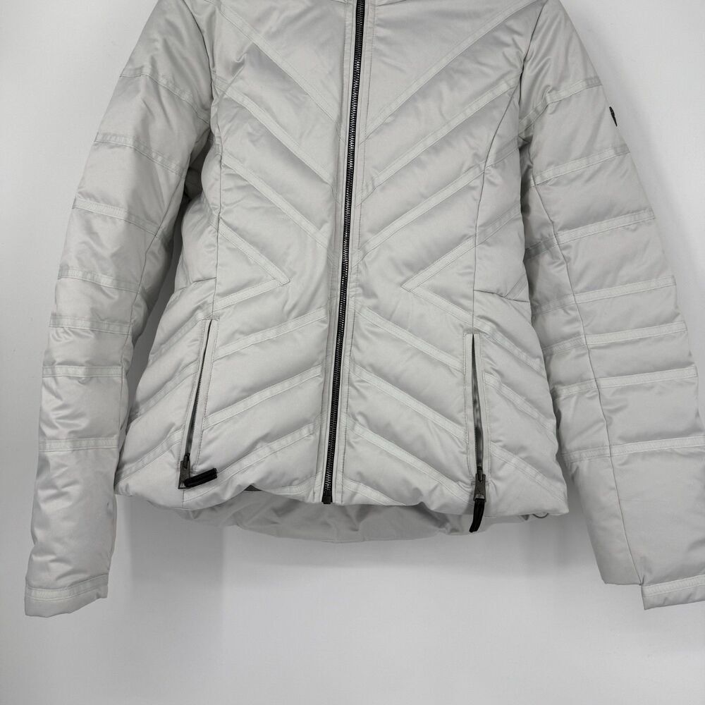Obermeyer Jacket Coat Puffer Bombshell Hood Ski Apres Down White/Gray Women Sz 6 - Picture 3 of 16